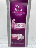 Poise Ultra Thin Pads with Wings Active Collection #5 Maximum 12 Pads