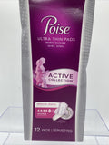 Poise Ultra Thin Pads with Wings Active Collection #5 Maximum 12 Pads