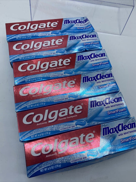 (6) Colgate MaxClean Whitening Smart Foam Toothpaste Effervescent Mint 6.0oz