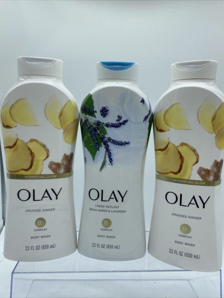 (3) Olay Crushed Ginger Birch Lavender Complex Hydrating Glow Body Wash B3 22oz