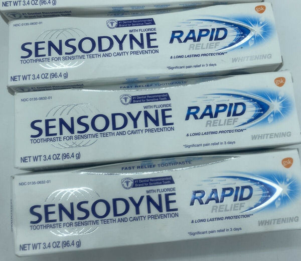 (3) Sensodyne Rapid Relief Sensitivity Toothpaste Whitening 3.4 oz 4/22