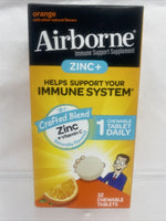 Airborne Immune Support Supplement + Zinc - 32 Orange Chewable Tablets 11/2022