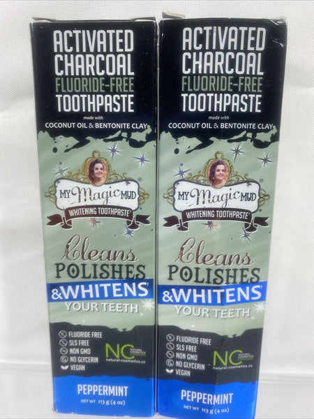 (2) My Magic Mud Activated Peppermint Charcoal Fluoride-Free Whitenin Toothpaste