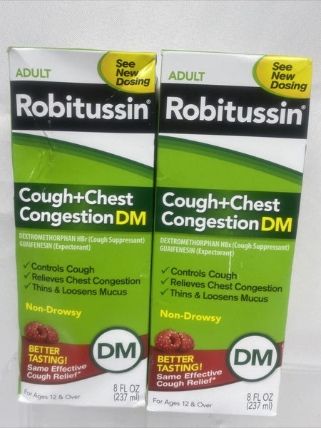 (2) Robitussin Cough + Chest Congestion DM 8oz Cold Relief ￼Non Drowsy 7/22