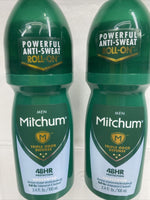 (2) ROLL-ON Mitchum Men Antiperspirant / Deodorant UNSCENTED GEL 3.4oz