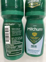 (2) ROLL-ON Mitchum Men Antiperspirant / Deodorant UNSCENTED GEL 3.4oz