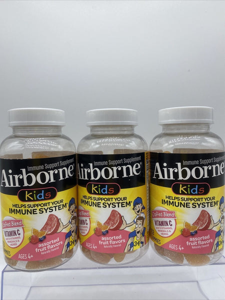 (6) Airborne KIDS Immune Gummies  Fruit Vitamin C 63 each +21  252 Ttl 12/21