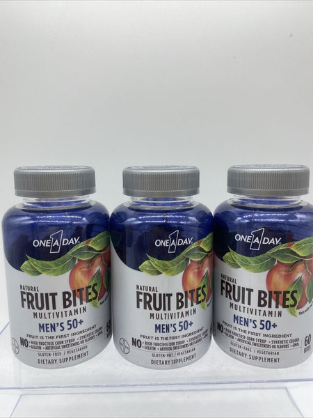 (3) One A Day Men's 50+ Multivitamin Fruit Bites 60 Gummy BUY 1 & 2nd SHIPS FREE