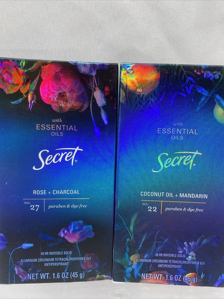 (2a) Rose Charcoal Coconut Secret Antiperspirant Deodorant Pure Essential Oils