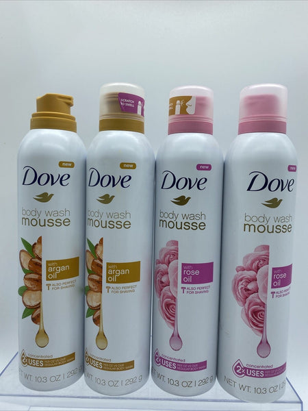 (4) DOVE Body Wash & Shave Mousse Argan Oil & Rose Oil 10.3 oz ea