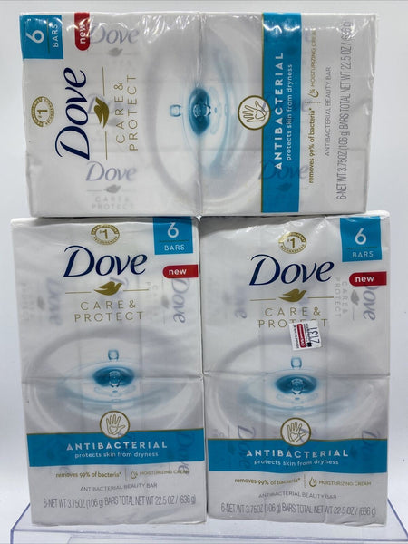 (3) DOVE ANTIBACTERIAL DRYNESS BEAUTY BAR SOAP 6 PK BARS 4 OZ EACH 18 Total