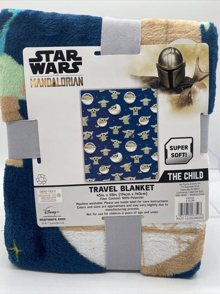 Baby Yoda Plush Travel Blanket 45"x 55" Disney Star Wars The Mandalorian Blue