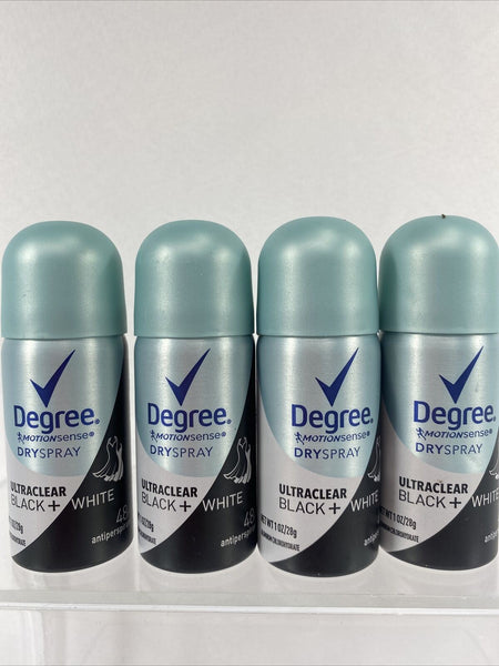 (4) Women Degree Motion Sense Ultra Clear Dry Spray Black + White 1 oz. Ea