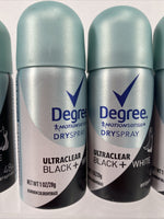 (4) Women Degree Motion Sense Ultra Clear Dry Spray Black + White 1 oz. Ea
