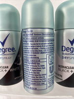(4) Women Degree Motion Sense Ultra Clear Dry Spray Black + White 1 oz. Ea