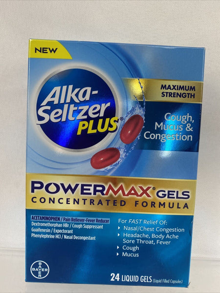 Alka-Seltzer Plus Powermax Max Strength Cough Mucus Congestion 24 gels  12/21
