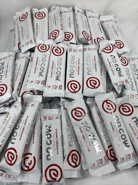 (54) Bars No Cow Protein Bar Raspberry Truffle Low Sugar 1g  Protein ￼21g 2.12i