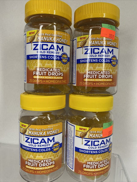 (4) Zicam Cold Remedy Medicated Fruit Drops Manuka Honey 25 Drops Gummies 6/22+