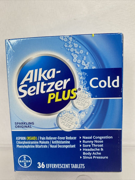 Alka-Seltzer Plus Cold Medicine Sparkling Original 36 Effervescent Tablets 6/22+