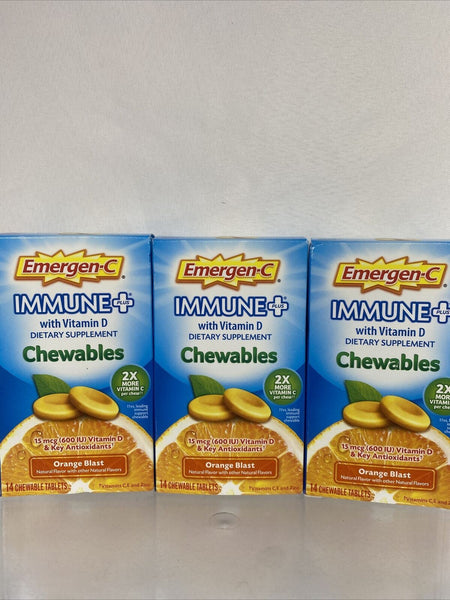 (3) Emergen-C Immune Plus w Vitamin D C Zinc Chewable 14 Ct Orange Blast 8/22