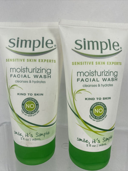 (2) Simple Sensitive moisturizing Facial Wash Cleanse Hydrate No Oil Soap 5oz￼