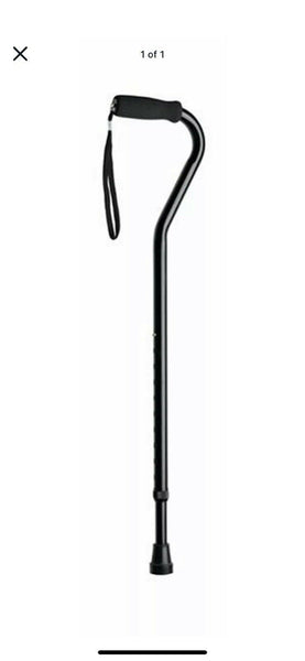 Medline Cane Offset Handle Aluminum Black 300# Capacity Adjustable Height
