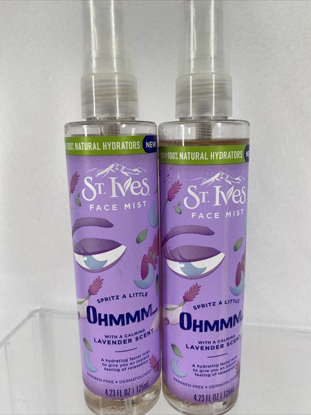 (2) St. Ives face mists spritz little calming lavender scent & hydrating 4.23oz