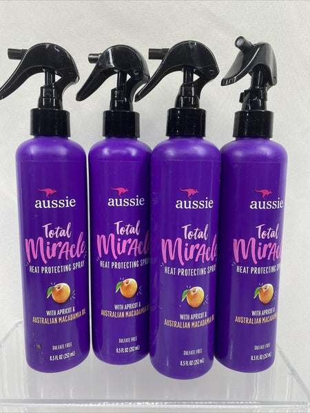 (4) Aussie Total Miracle Heat Protecting Spray Australian Macadamia Oil 8.5 oz