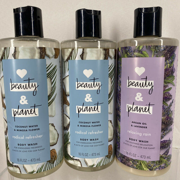 (3) Love Beauty & Planet Relaxing Rain Lavender Argan Radical Body Wash 16oz