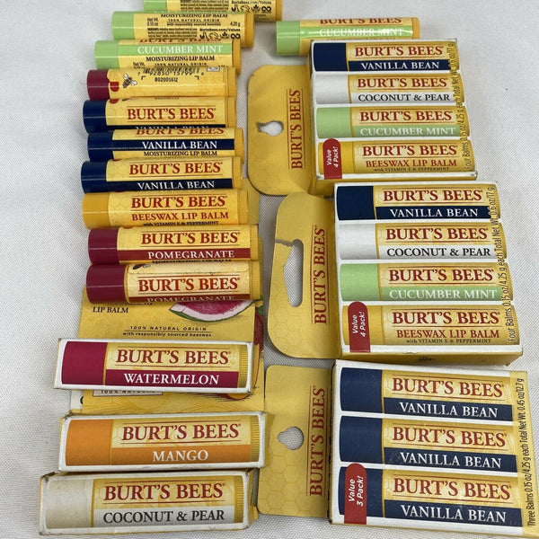 (25) Burt's Bees Beeswax Lip Balm Coconut Cucumber Pomegranat vanilla Watermelon
