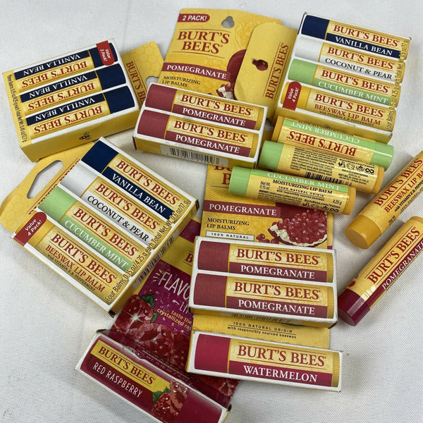 (22) Burt's Bees Raspberry Lip Balm Coconut mint Pomegranate vanilla Watermelon
