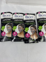(4) Bioré Self Heating One Minute Mask Instant Clay ￼Charcoal 4 Masks Each