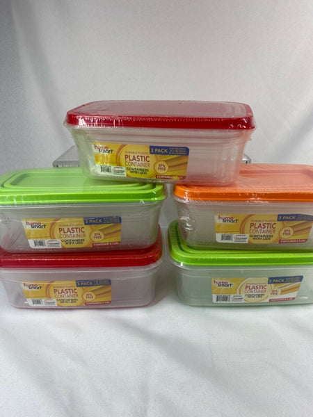 Home Smart 3Pk Snack Reusable Food Container Lids 8.45oz 15oz 27oz CHOOSE COLOR