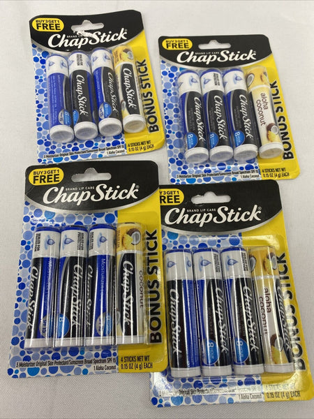 (4) CHAPSTICK  ORIGINAL MOISTURIZER  ALOHA COCONUT 0.15 OZ EA. Balm 4 Per Pack