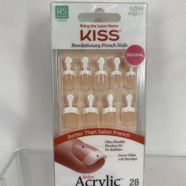 Kiss Acrylic SQUOVAL #62286 French Tip Real Short Glue On Nails KSA11