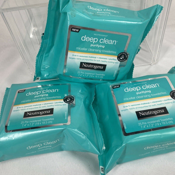 (3) Neutrogena Deep Clean Purify Micellar Towelettes Wipes Remove Makeup 25 Ct