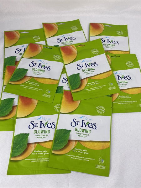 (10) St. Ives Glowing  Sheet Mask Apricot Face Hydrate Fresh Revive Single Use
