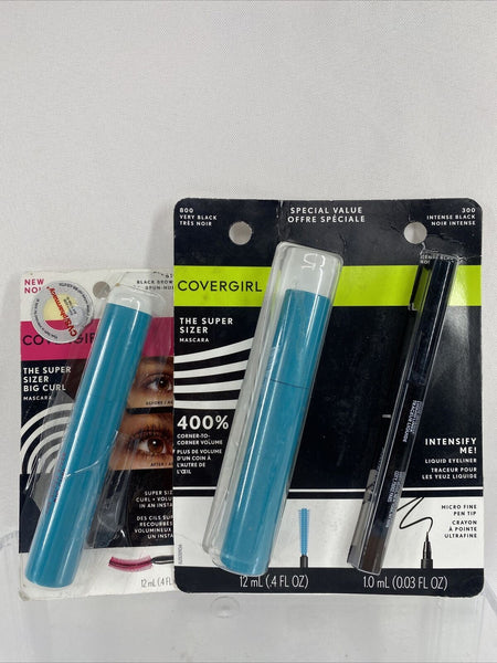(2) Covergirl L Super Sizer Mascara 800 Intesify Me! 300 Liquid Liner 810 Brown
