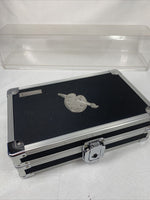 Vaultz Hard Carrying Case MakeUp Case Train Silver Black Art Supply 8.5x5x2.5”
