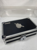 Vaultz Hard Carrying Case MakeUp Case Train Silver Black Art Supply 8.5x5x2.5”
