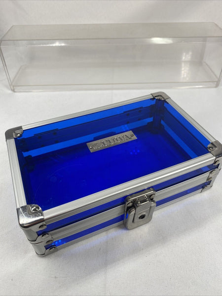 Vaultz Hard Carrying Case MakeUp Case Train Silver Blue Art Supply 8.5x5x2.5”