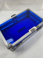 Vaultz Hard Carrying Case MakeUp Case Train Silver Blue Art Supply 8.5x5x2.5”