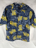Sonoma Large Polyester Men’s Hawaiian Pineapple Blue Yellow Pocket Button Shirt￼