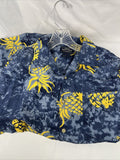Sonoma Large Polyester Men’s Hawaiian Pineapple Blue Yellow Pocket Button Shirt￼