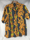 Sonoma Large Polyester Men’s Hawaiian Orange Gray Yellow Pocket Button Shirt￼