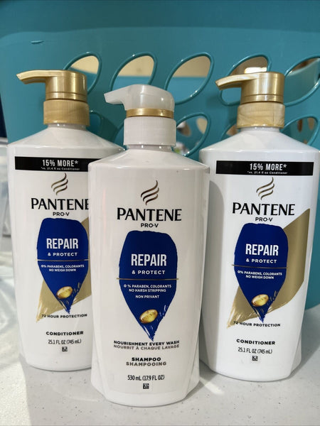 (3) Pantene PRO-V Shampoo 25.1oz & Conditioner Repair & Protect Strengthen PUMP