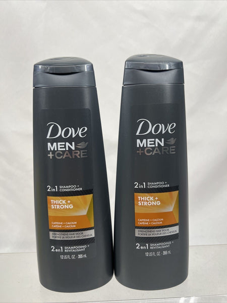 (2) Dove Men+Care 2 in 1 Shampoo + Conditioner Thick & Strong Caffeine + Calcium