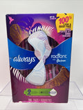 Always Radiant Size 2 Heavy Flow 36 Pads Wings Flex foam Clean Scent Zero Feel