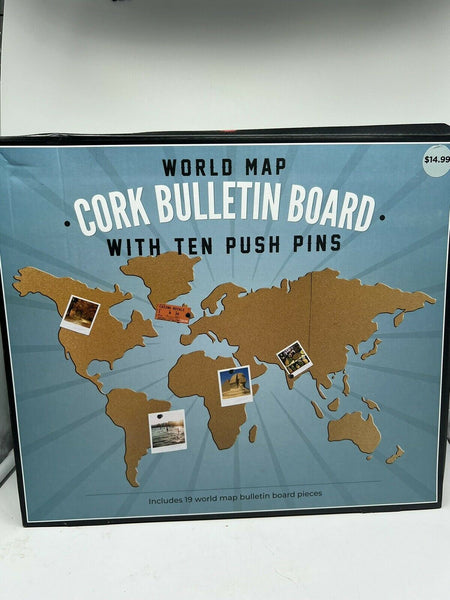 Original Fun Workshop World Map Cork Bulletin Board Notes Reminders Photos Pin