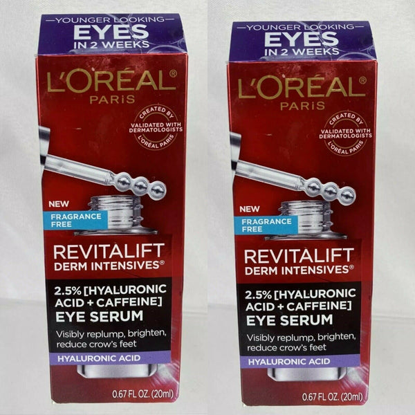 (2) LOreal Revitalift Derm Intensives Hyaluronic Acid &Caffeine 2.5% Eye Serum